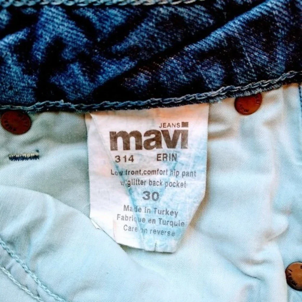 Mavi Erin 30x32 Low Front Comfort Hip Bootcut Jeans Distressed Glitter Pocket